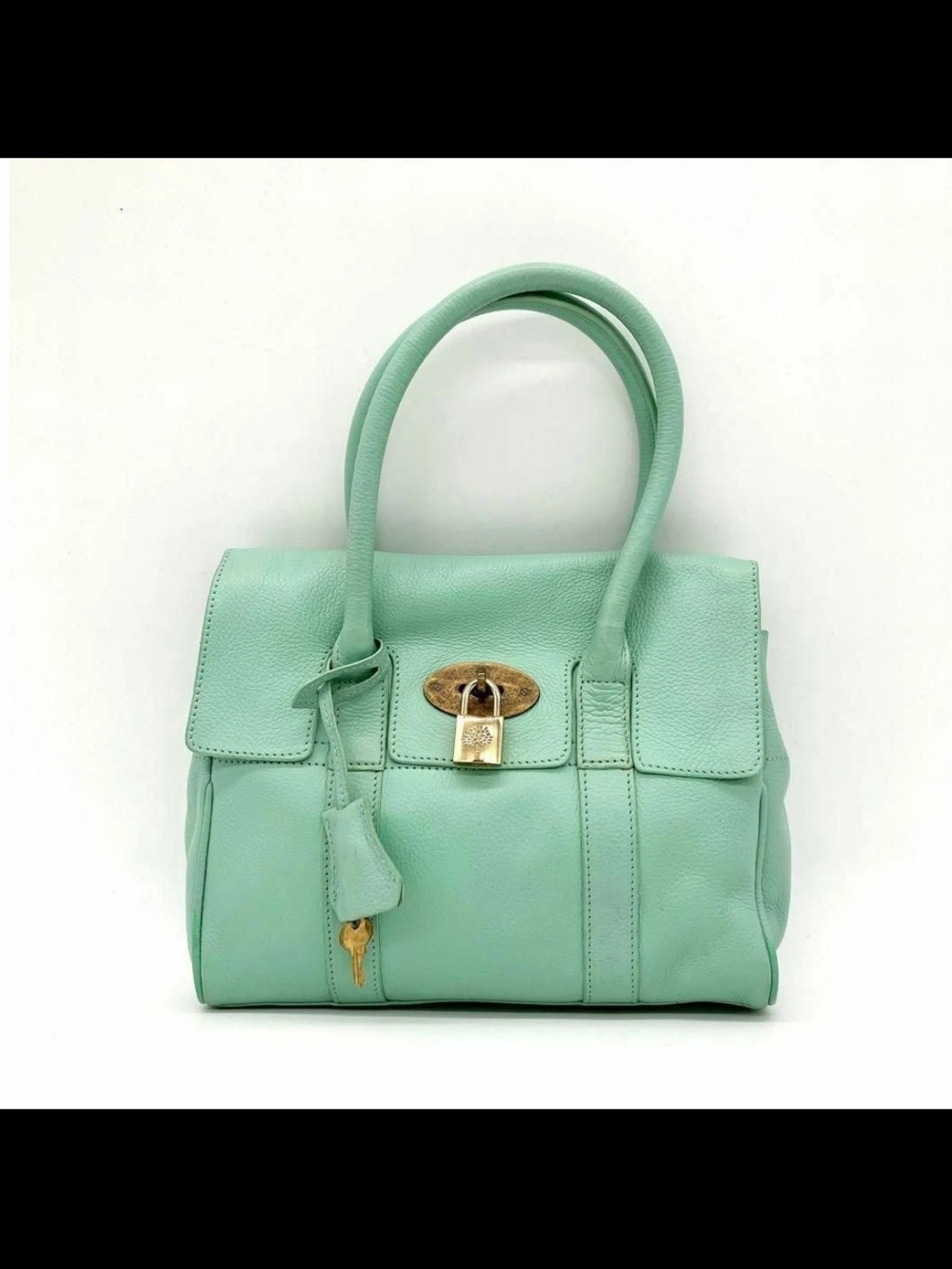 Mulberry Mint Green Leather Satchel with Gold Padlock